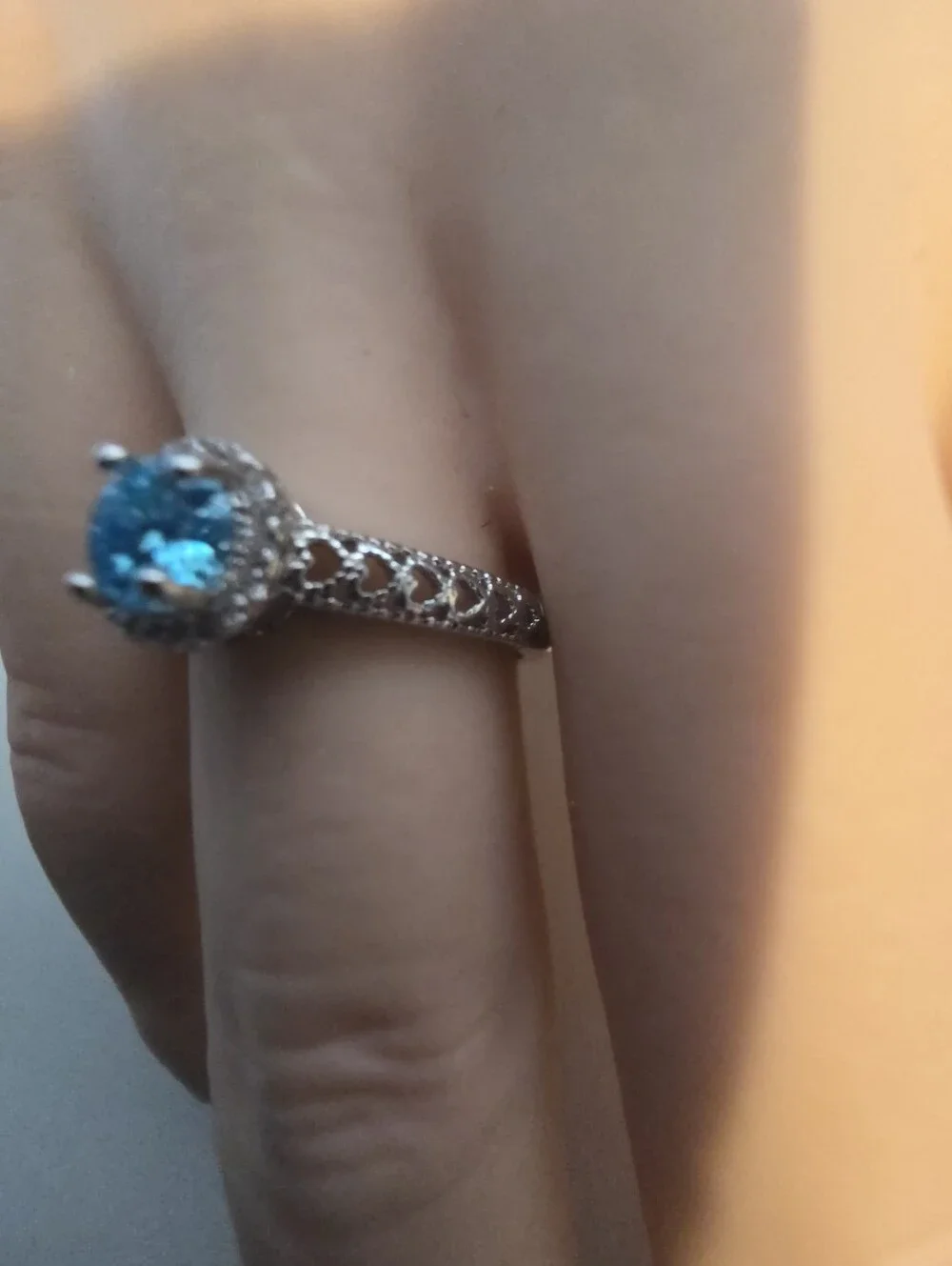 Silver Halo Ring with Blue Center Stone